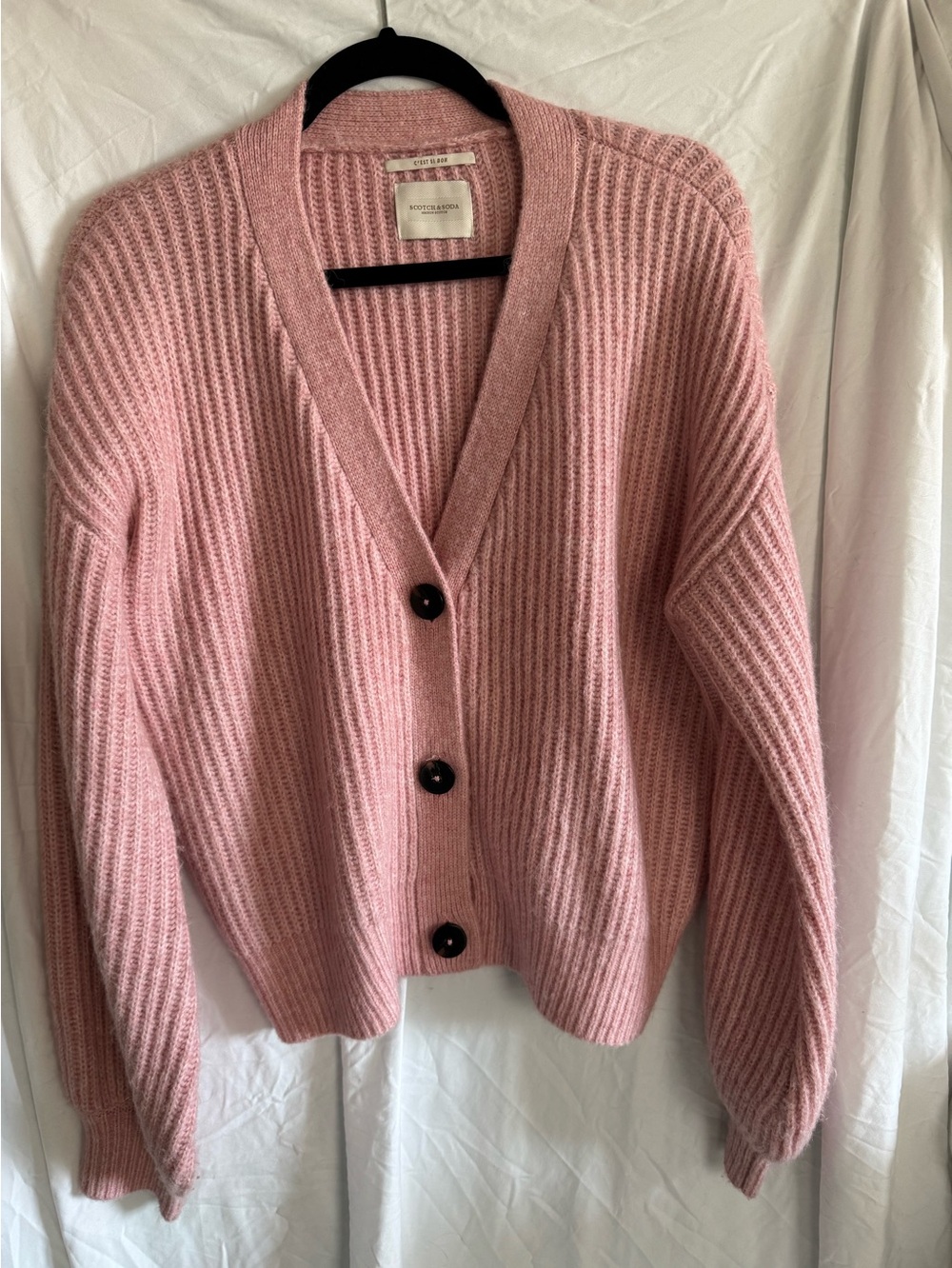 Scotch & Soda Maison Scotch Pink Alpaca Wool Blend Ribbed Cardigan C’est Si Bon